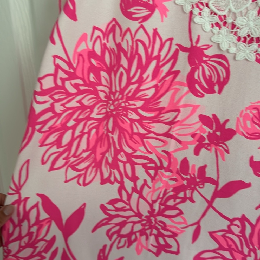 Lilly Pulitzer Pink and White Floral Lace-Trim Mini Dress - Picture 3 of 7